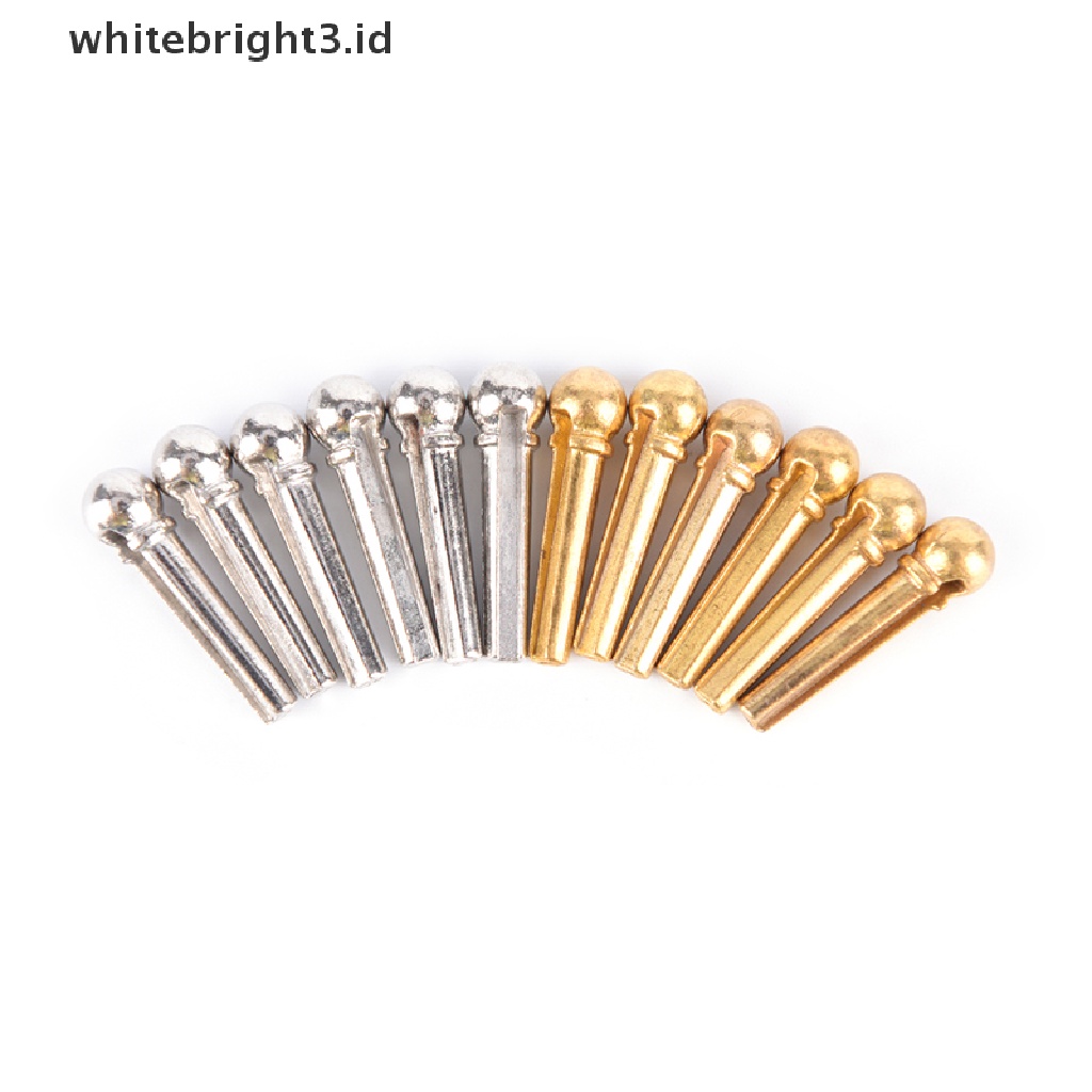 (whitebright3.id) 6pcs Pin Bridge Gitar Akustik Bahan Metal Warna silver / Emas