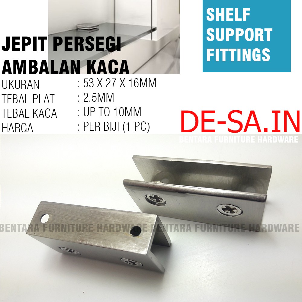 60MM Braket Ambalan Jepit Kaca Kotak 6CM - Glass Shelf Brackets Zinc Alloy Glass Clamp Holder