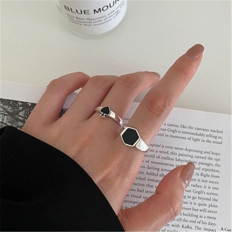 Hexagonal Ace of Spades Ring Accessories Retro Fashion Temperament Simple