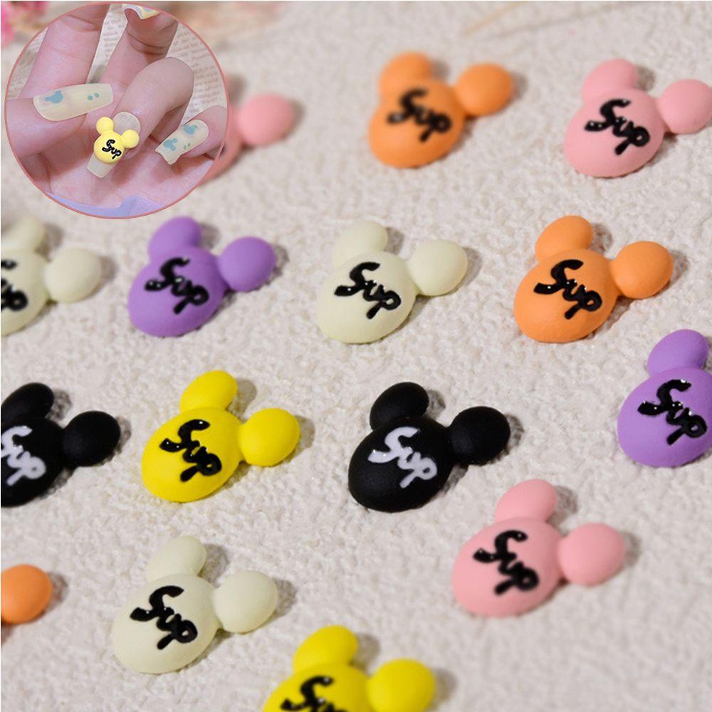 AUGUSTINA Agustina Mickey Mouse Nail Art Berlian Imitasi 2Pcs /Set Salon Kuku Resin Kartun Matte Nail Jewelry