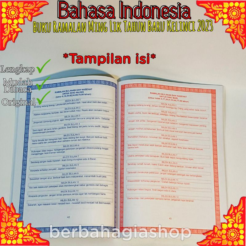 Buku Ramalan Chinese Thung Su Cung Kuo Ming Lik Tahun Baru Kelinci 2023 Bahasa Indonesia Thing Shu Minglik China Mingli