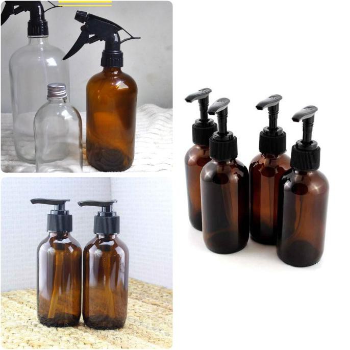 Baru Botol Pump 250ml Kaca Amber/Botol Spray Trigger 250ml - Tutup Pump