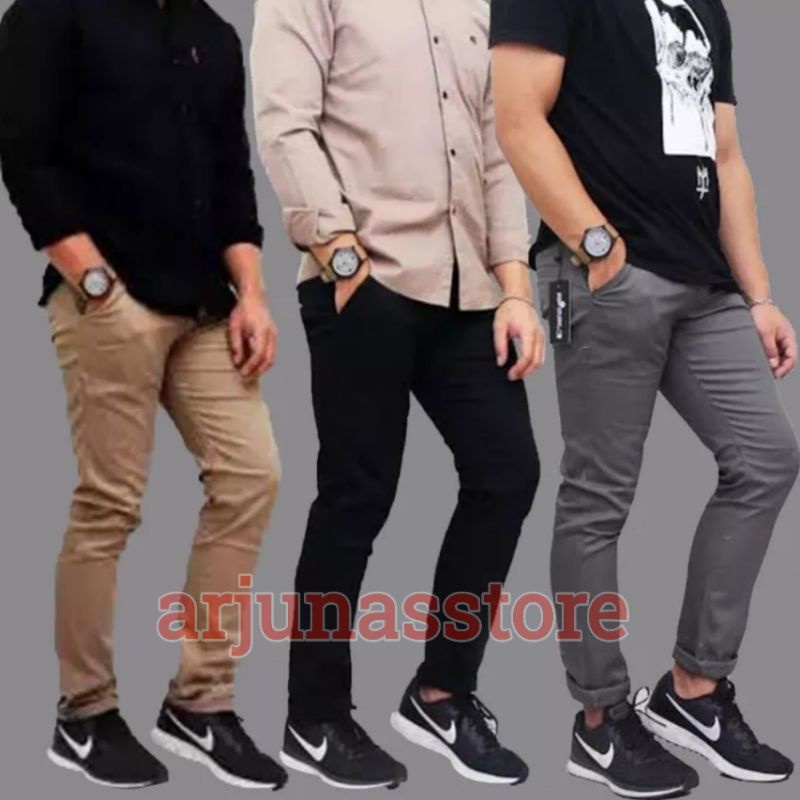 Celana Chino Panjang Pria Formal Casual Standar Jumbo || Mocca, Hitam, Cream, Grey