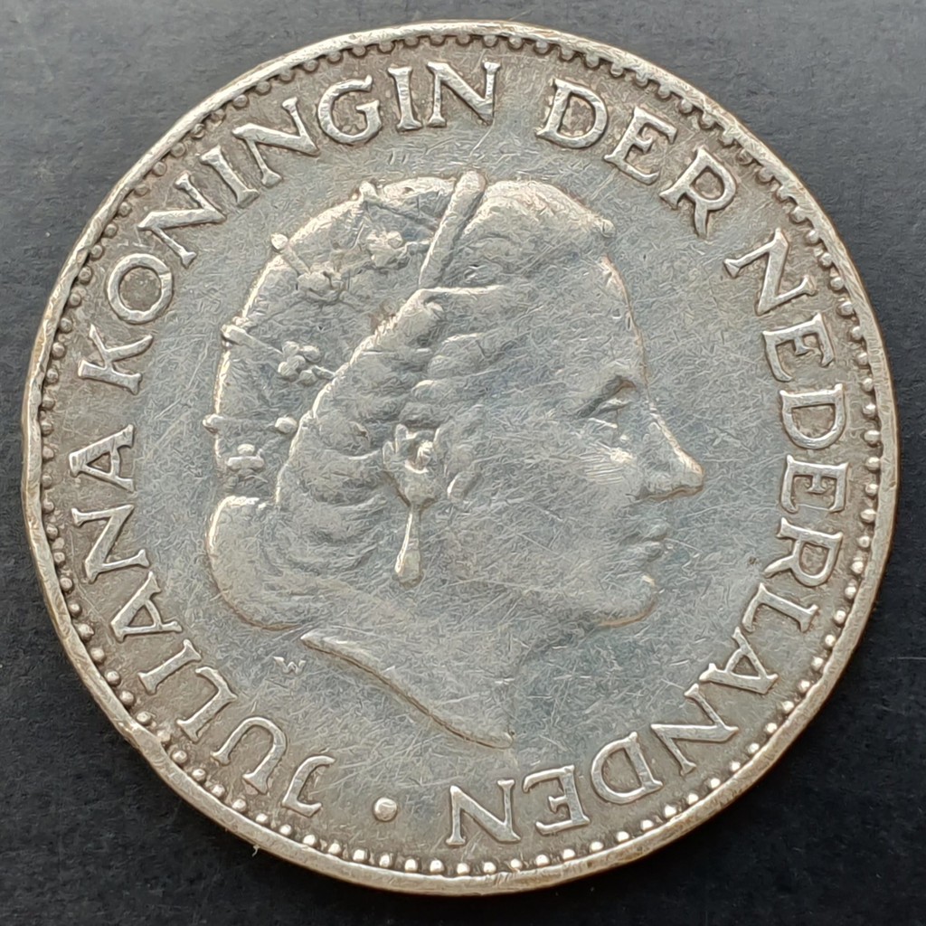 Koin Perak Belanda 1 Gulden Ratu Juliana 1957 XF Bekas