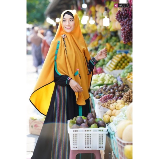 Set Gamis Syar'i Aulia Fashion Sultan 10 Jetblack Mustard original dan terbaru September 2021