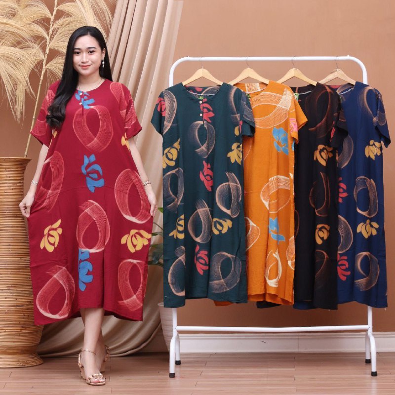 Daster Rayon Jumbo Busui Lengan Pendek Kancing Depan Kekinian Adem Murah