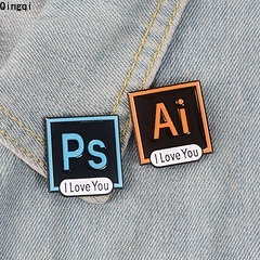 Bros Pin Enamel Desain Programmer AI PS I Love You Untuk Kerah