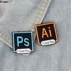 Bros Pin Enamel Desain Programmer AI PS I Love You Untuk Kerah