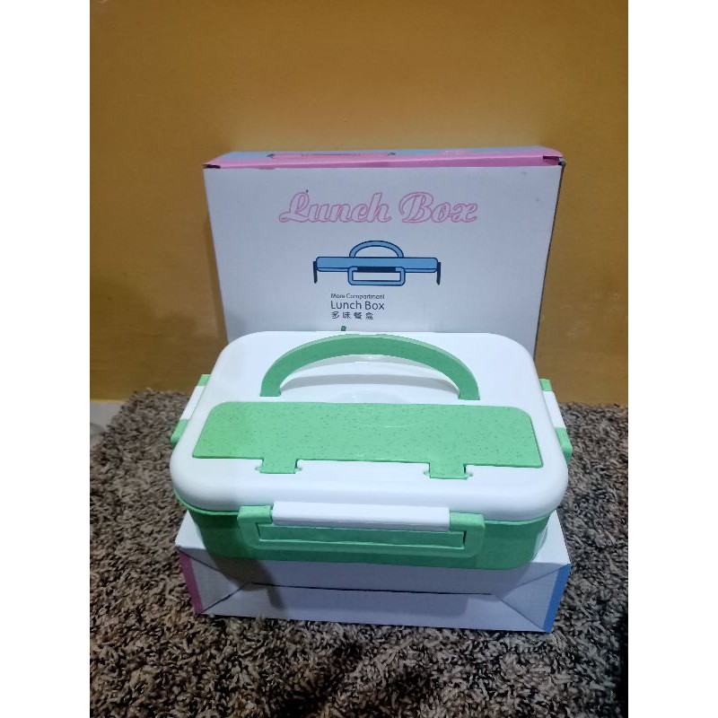 lunch box lucu 3 sekat /tempat bekal set sendok + sumpit/ tempat kotak makan siang bpa free