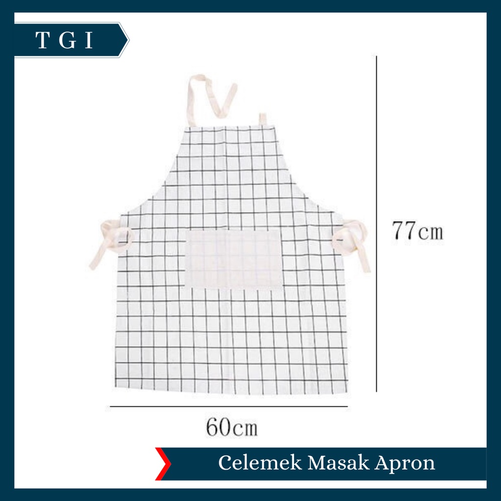 TGI - APRON CELEMEK MASAK BAHAN KAIN PREMIUM QUALITY KOREAN STYLE | CELEMEK APRON MASAK | CELEMEK MASAK DENGAN BAHAN KATUN LINEN DAN MOTIF KOTAK-KOTAK