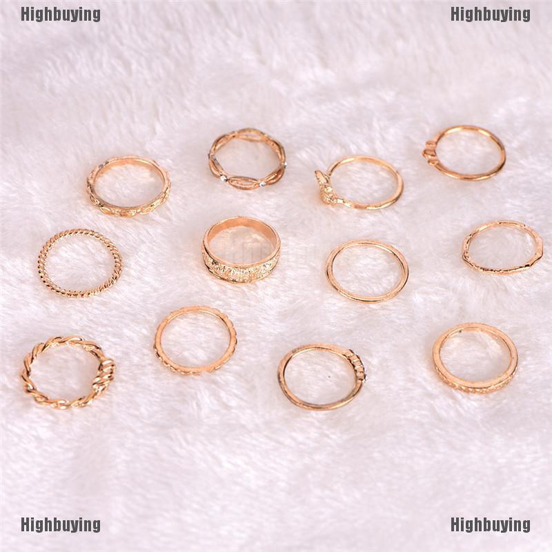 Hbid 12pcs Cincin Buku Jari Aneka Bentuk Warna Gold Gaya Vintage Punk Untuk Wanita