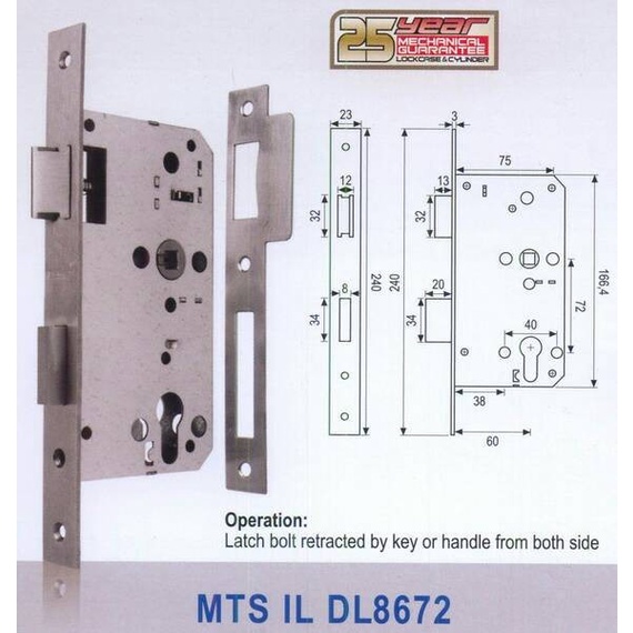 Mortise Lock Dekkson MTS IL DL 8672 SSS NON PANIC / Body Kunci DEKKSON