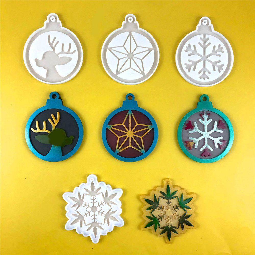 R-FLOWER Cetakan Bola Natal Liontin Xmas ball Silicone Molds Alat Kue Clay Mold Alat Membuat Perhiasan