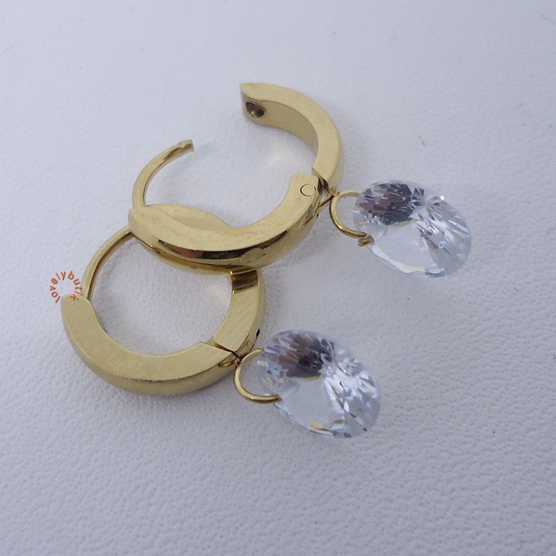 Lovelybutik Anting Titanium Wanita Anti Karat Olivia Anting Model Gantung Kristal