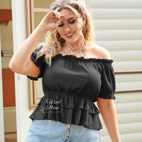 Baju Sabrina Atasan Wanita Korean Crop Top Blouse Kerut/Serut Lengan Panjang Jumbo LIVIA Sabrina