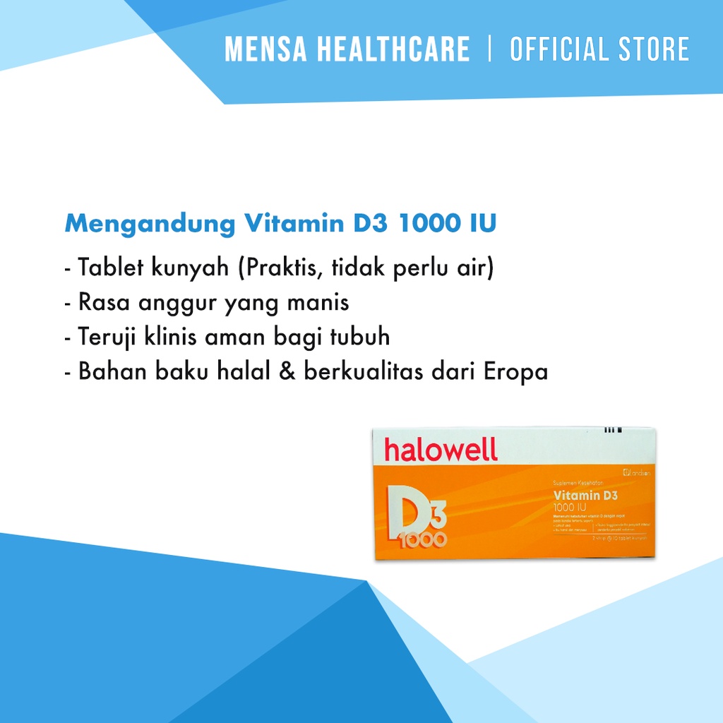 [Bundle Hemat] Halowell Vitamin D3 1000 IU (Suplemen Kesehatan / Daya Tahan Tubuh / VitaminD / Vitamin Tulang dan Gigi / Imunitas / Vit D3)