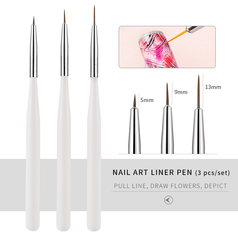 Kuas Kuku Nail Art 3 Pcs / Nail Art Liner Brush