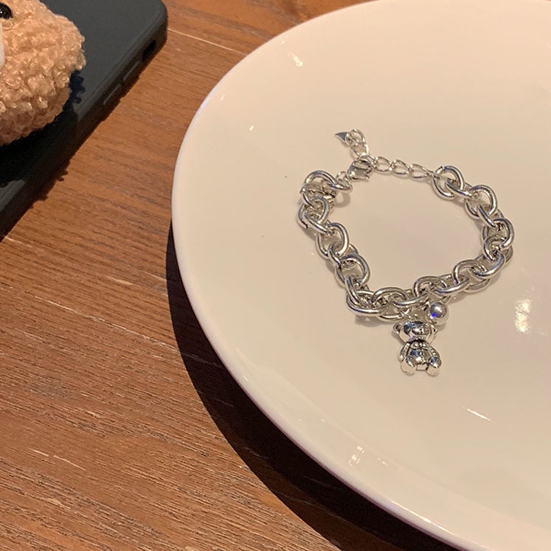 South Korea Simple Bracelets Female Ins Cold Wind Bracelet Girlfriend Bear Metal Texture Sweet Heart Jewelry