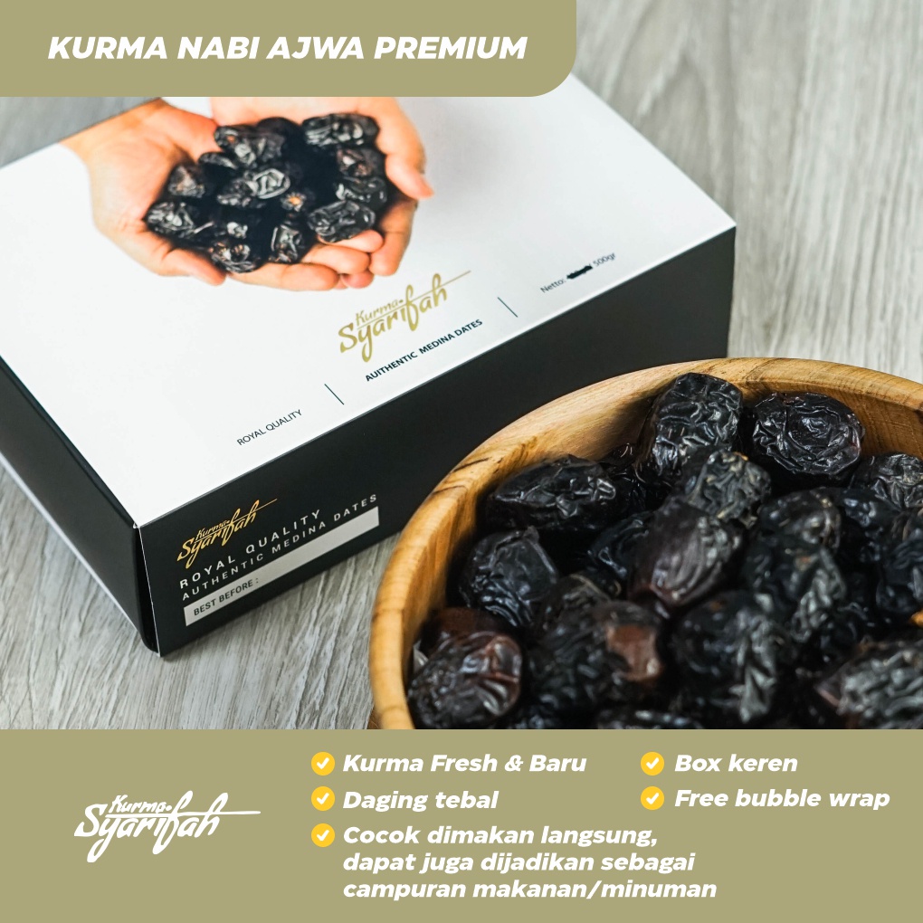 

Kurma nabi ajwa original istimewa asli saudi madinah premium Ajwah azwa hitam 500 gr (box keren) GRATIS Bubble wrap