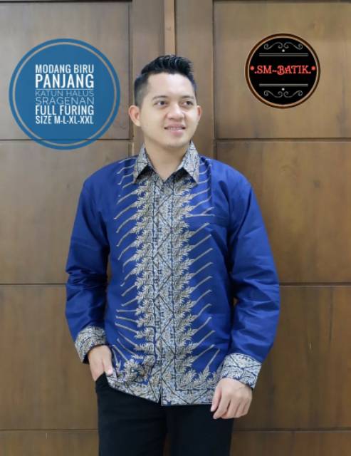 Kemeja Batik Lengan Panjang Warna Biru/Hitam/Merah MODANG PANJANG Lapis Furing