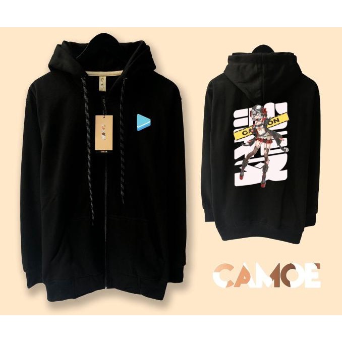 Jaket Hoodie Zipper Anime Hololive Sakamata Chloe Caution vTuber