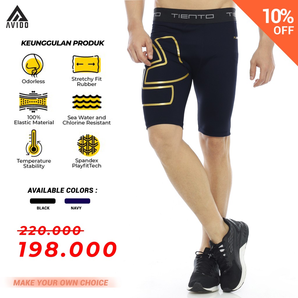 Tiento Baselayer Legging Sport Pria Celana Olahraga Pria Pendek Celana Renang Gym Exo Black Original