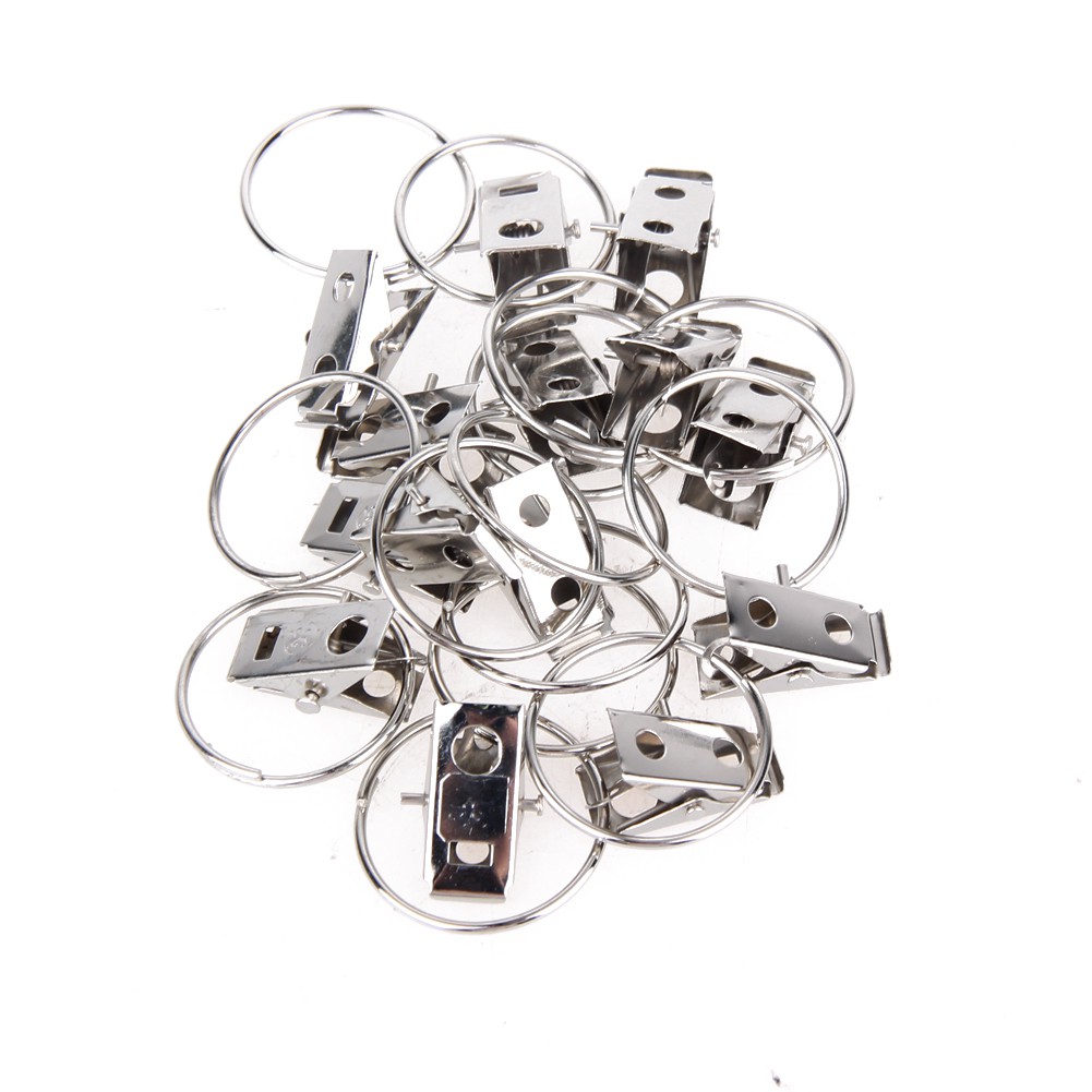 20pcs Metal Curtain Pole Rod Voile Net Rings With Clips Hanging