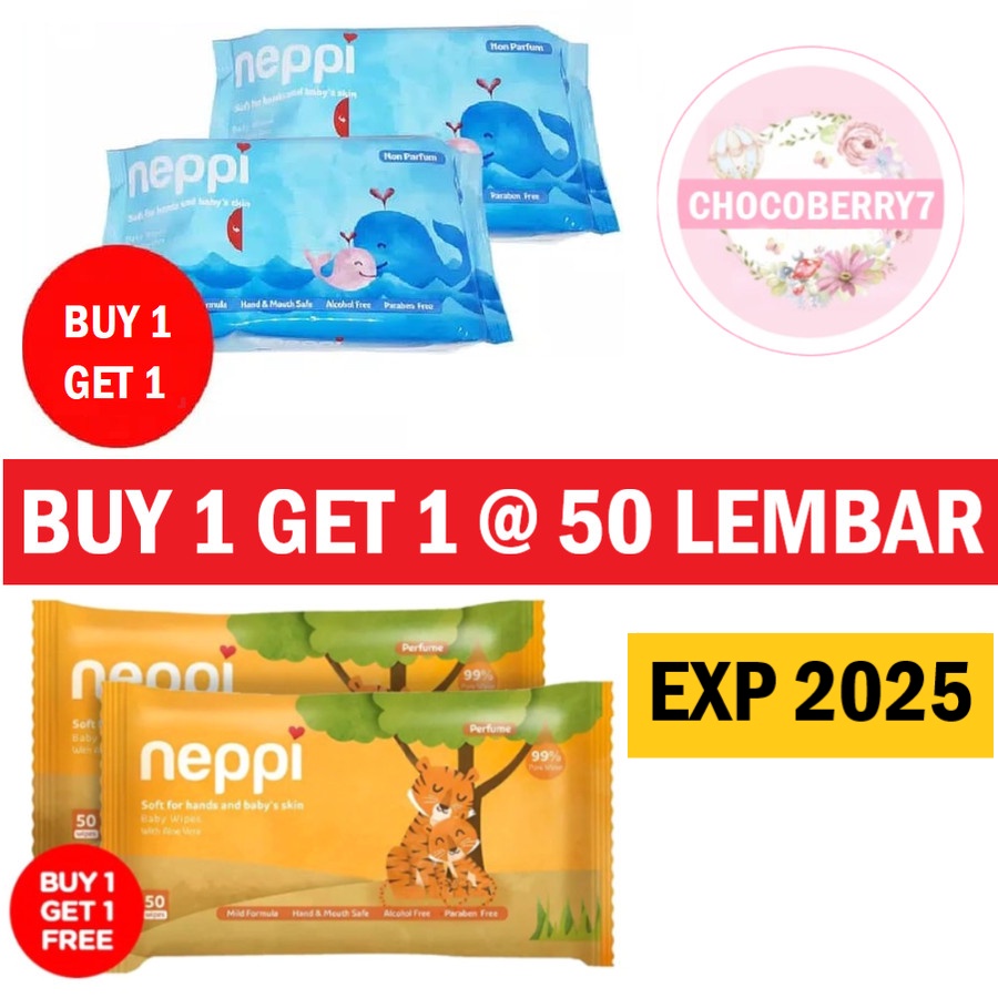 Neppi Baby Wipes 50s [BUY 1 GET 1] - Tissue Basah Bayi Parfum / Non Parfume Tisu Basah Bayi isi 2pcs