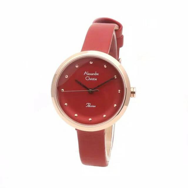 Jam Tangan Alexandre Christie Wanita Tali Kulit Merah Original