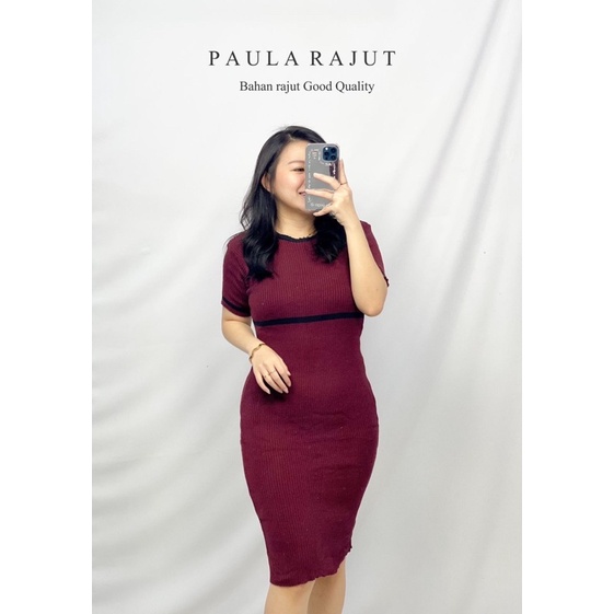 DRESS WANITA RAJUT CASUAL LENGAN PENDEK PAULA FASHION CEWEK KEKINIAN