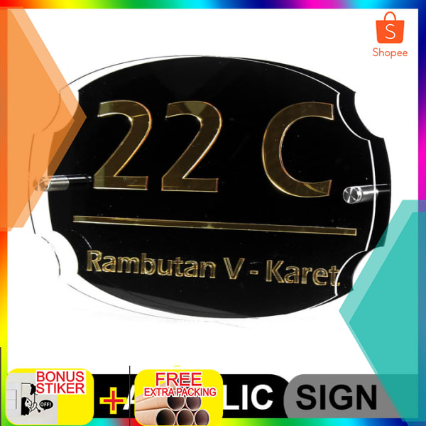 

Nomor Rumah Acrylic/Akrilik Custom 3 Layer GOLD/MIRROR Medium Size Keren