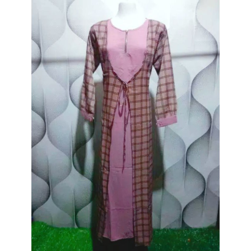 Gamis wanita /gamis motif kotak/baju panjang wanita/gamis monalisa