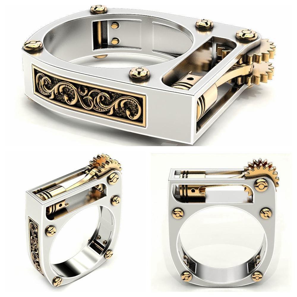 Preva Mekanik Gear Roda Cincin Pesta Perhiasan Lokomotif Two-Tone Fashion Steampunk Biker