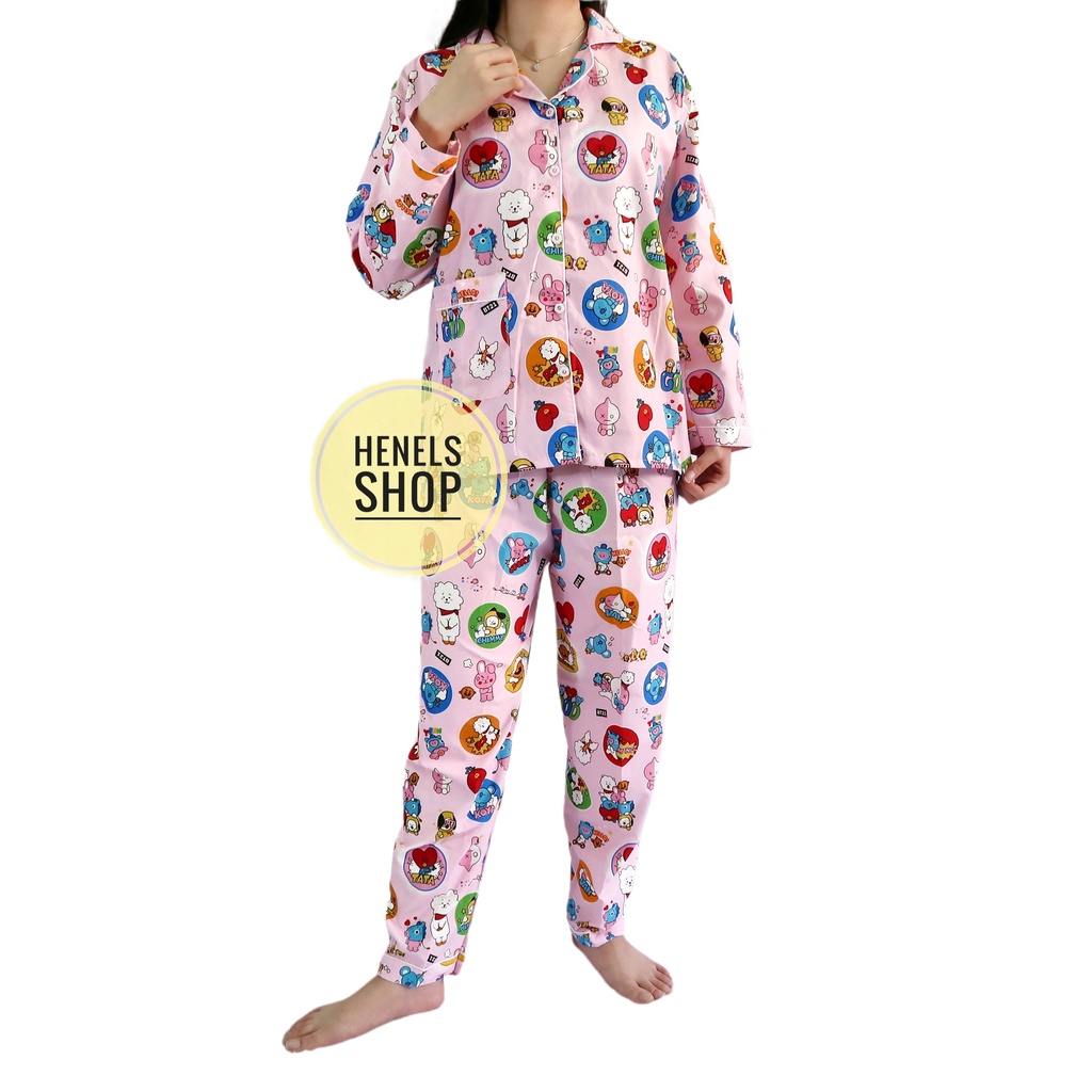 HENELS PIYAMA DEWASA | BAJU TIDUR DEWASA | BISA COD | PIYAMA WANITA | KATUN | PAKAIAN TIDUR | PIYAMA PENDEK | PIYAMA PANJANG | PIYAMA XL | BAJU TIDUR WANITA | PIYAMA BTS BT21-PP BTS/BT21 PINK