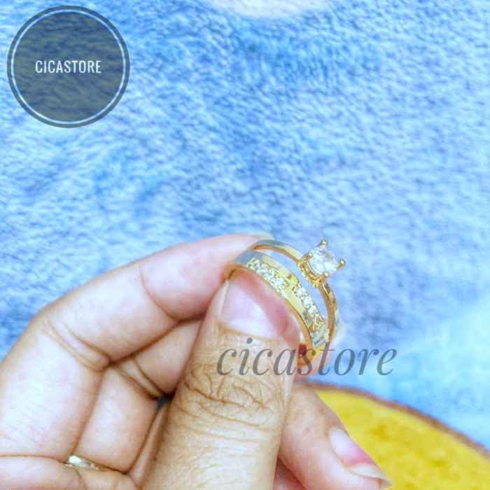 cincin titanium wanita permata sepasang/ cincin anti karat / cincin wanita