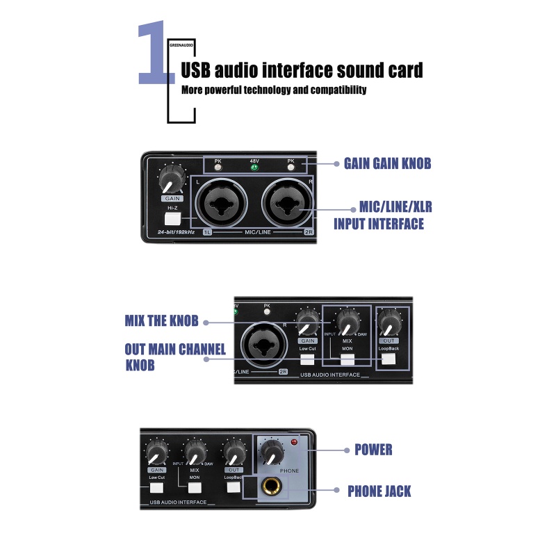 2 in 2 Out Sound Card USB Audio MIC Changer Suara Gitar Elektrik Rekaman Langsung