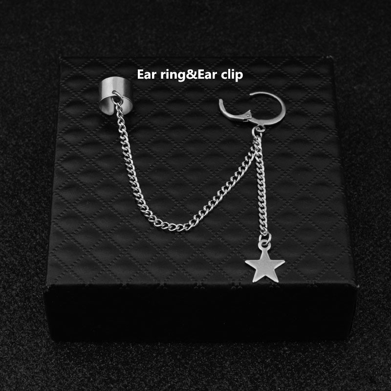 [Bayar Di Tempat]BTS J-hope Long Chain Double Clips Star Pendant Personality Earring