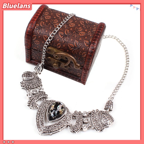 Bluelans Women Vintage Shiny Rhinestone Collar Necklace Earrings Ethnic Jewelry Set