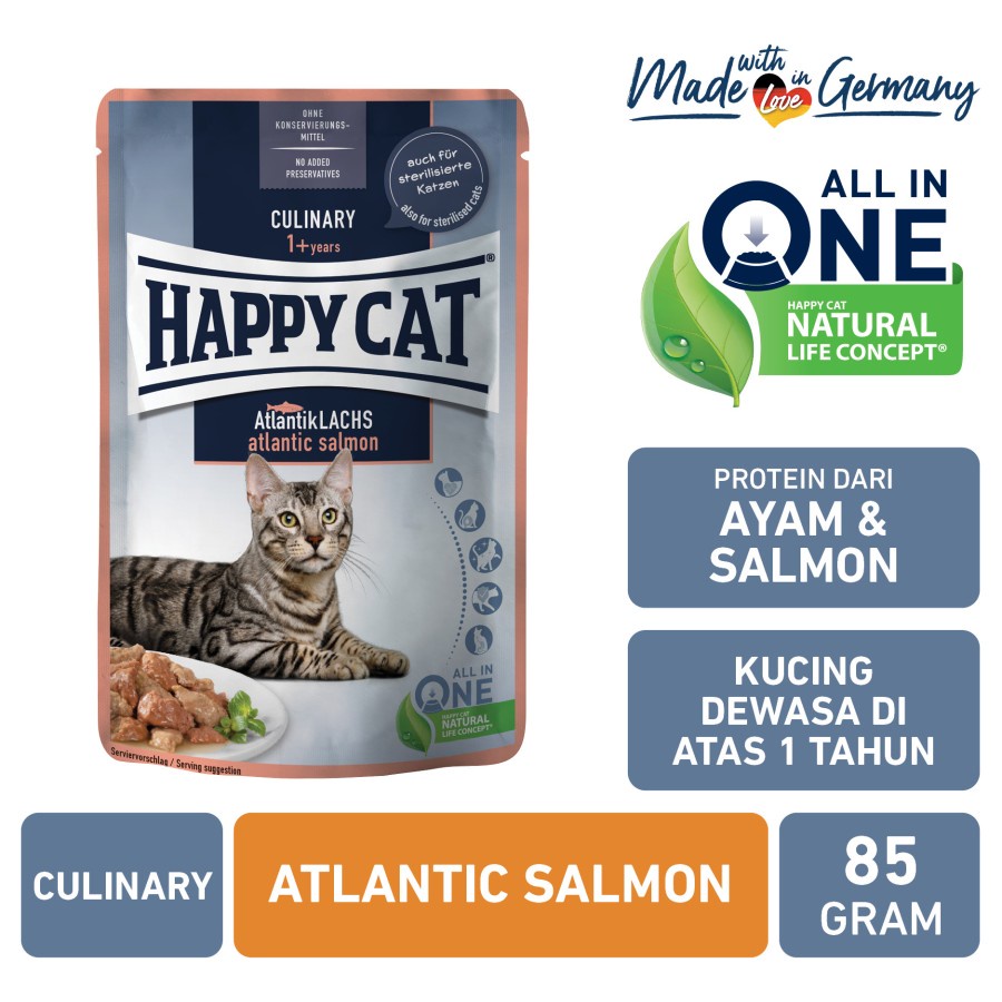Happy Cat Makanan Kucing Basah Culinary Atlantic Salmon Pouch 85gr
