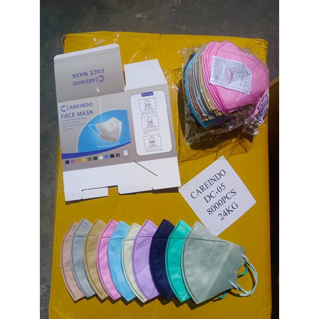 Masker Careindo Duckbil Garis Campur Warna 1 Box isi 50pcs | Duckbill Mask 1Box 50 pcs