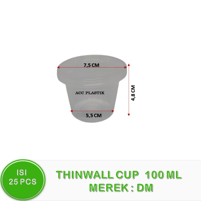 ISI 25PCS THINWALL DM 100ML / Cup Puding DM Tempat Selai Gelas Eskrim Slime Sambal Puyo Bumbu Yogurt