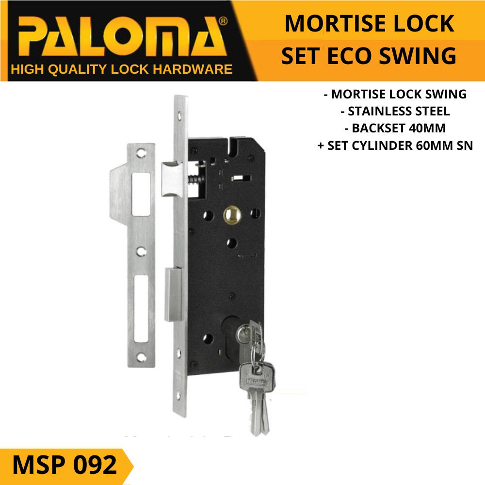 BODY KUNCI PALOMA MSP 092 PINTU SWING LOCKCASE MORTISE Stainless Steel 40MM + CYLINDER KUNCI