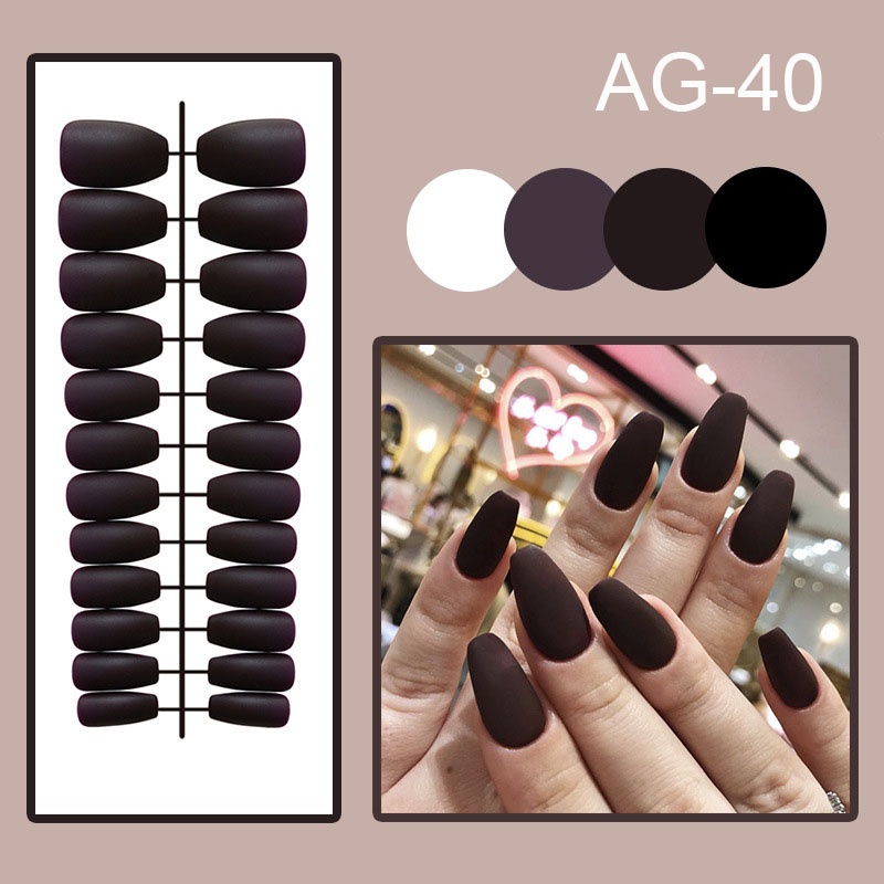 24 Pcs / Set Kuku Palsu Warna Solid Matte Bahan Akrilik Bentuk Trapesium Untuk Nail Art