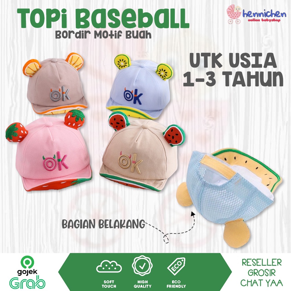 TOPI BASEBALL / TOPI BUCKET ANAK LUCU BORDIR MOTIF BUAH FASHION ANAK UNISEX CNA