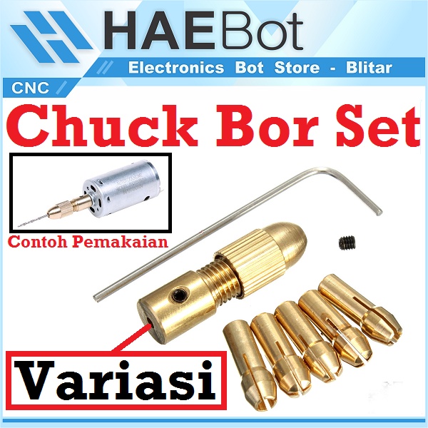 [HAEBOT] Chuck Set 2mm 2.3mm 3.17mm 4mm 5mm Kepala Bor Mini Drill Bit DC Motor 3 - 12V 1.0 - 3.0 mm PCB 5 Collet