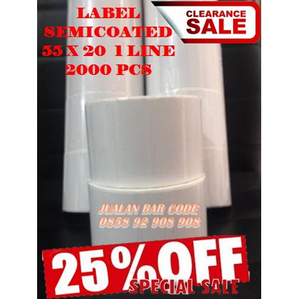 

LABEL SEMICODE | SEMICOATED 55mm x 20mm | 55x20 | 55 x 20 / 1 LINE / 2000 PCS / CORE 1
