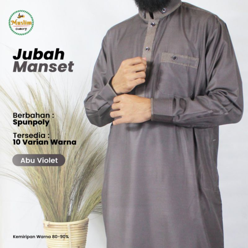 Baju Jubah Gamis Pria Lengan Panjang Model Saudi Bahan Katun Dengan Manset di Lengan-Abu Violet