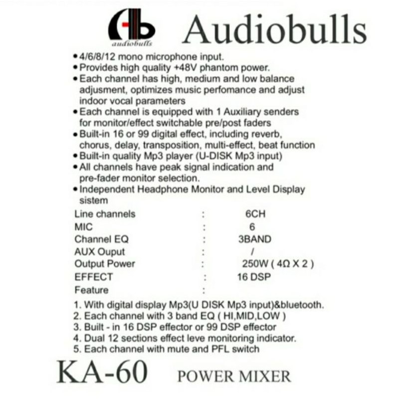 Power Mixer Audio AB audiobulls KA60 Premium Quality Original