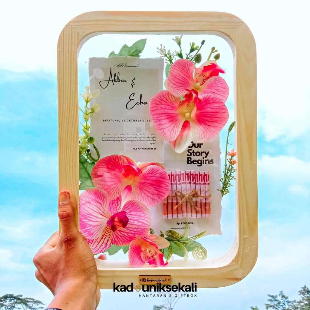 Simbolis Mahar Pernikahan White Flowers - Mahar Bingkai 3D Jati Belanda