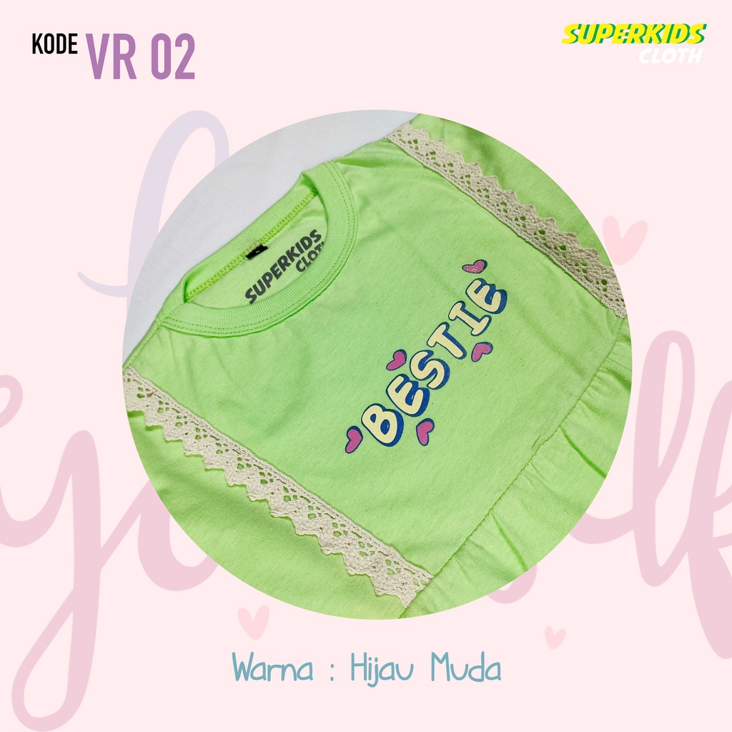 BAJU ANAK PEREMPUAN / KAOS ANAK PEREMPUAN / PAKAIAN ANAK CEWEK KAOS ANAK CEWEK LENGAN PANJANG VARIASI RAMPEL RUFFLE RENDA HIJAU BESTIE GROSIR BRAND SUPERKSIDCLOTH 1 - 11 TAHUN